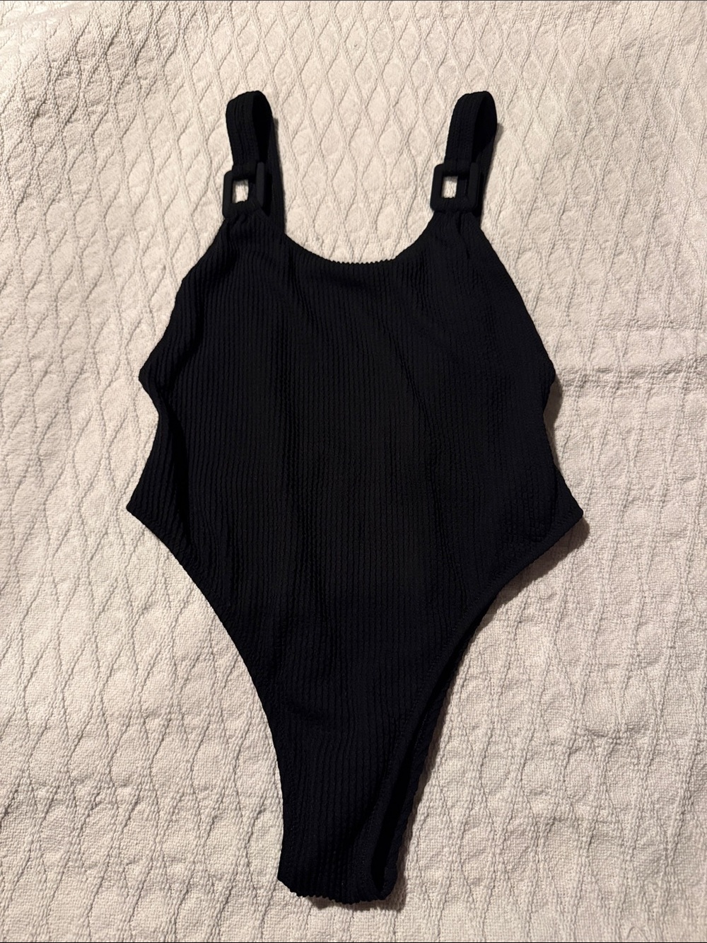 aerie Black Textured One-Piece Swimsuit